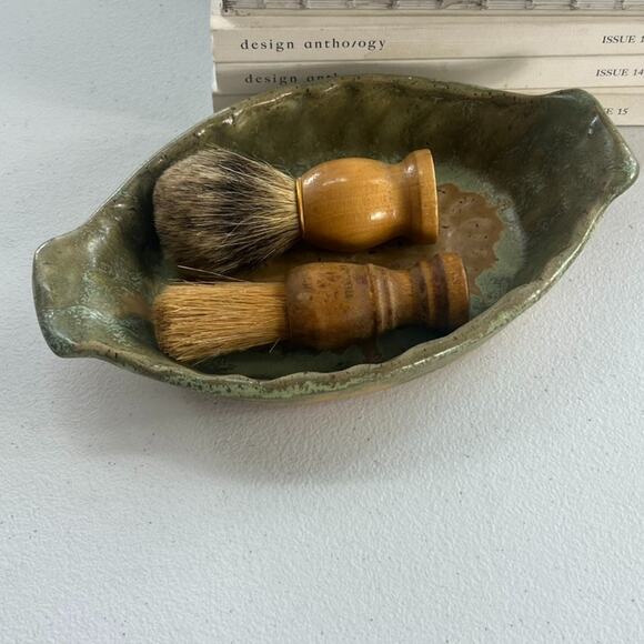 Pottery Art Green Brown Au Gratin Dish Oval Serving Stoneware Hand Made & Signed - Picture 7 of 12